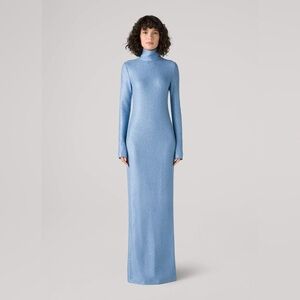 St John Sequin Turtleneck Long Gown In Blue Size 10